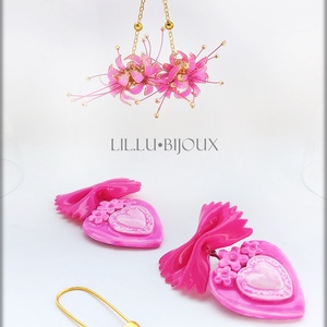Cercei Handmade Farfalle Sugar Bloom Cercei 3 in1 cu Fundita, Inima si Flori, Bijuterii Unicat LIL.LU.BIJOUX - Artynos.ro
