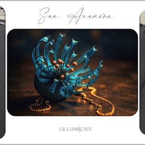 Brosa anemona de mare artizanala cu arici de mare natural, petale din rasina si lanturi modulare - Artynos.ro