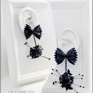 Cercei 3 in1, Farfalle Noir Pop Bijuterii Unicat LIL.LU.BIJOUX - bijuterii - cercei - cercei lungi - Artynos.ro