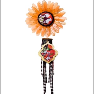 Cercei Gerbera 2 in 1 handmade, cercei statement cu sistem cuff si strasuri detasabile - Artynos.ro