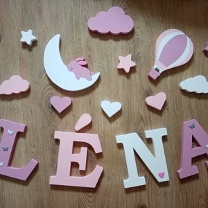 Set de stea de decor iepuraș cu balon cu aer cald, literá pentru bebeluș, nume, inscripție, decor, camera bebelușul, Casă & Stil de viață, Echipament pentru camera copiilor, Decorațiuni pentru camera copilului, Altele, ARTYNOS