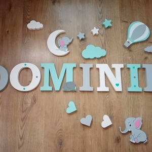  Set de litere decorative elefant-balon cu aer cald, plăcuță cu nume, scrisoare, nume, inscripție, decor, camera bebeluș - casă & stil de viață - echipament pentru camera copiilor - decorațiuni de cameră - Artynos.ro