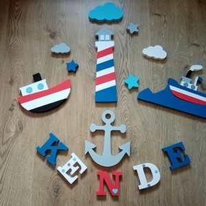 Set de litere decorative nautice, plăcuță cu nume, scrisoare pentru bebeluș, nume, inscripție, 3D, decor, camera bebeluș - Artynos.ro