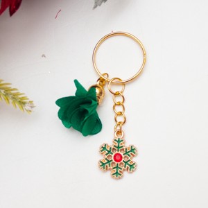 Breloc, geanta ornament Craciun - floare verde ciucure fulg de nea aur, , , ARTYNOS