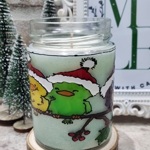 Borcan Pasari pe Craca, Craciun, Decoratiuni de Craciun de casa, Lumanari parfumate de Craciun, Arta de sticla, ARTYNOS