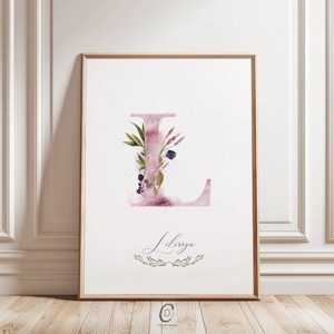 Scrisoare L, monograma, imagine de zi cu nume, decorare, acuarela arta de perete, personalizata, , , ARTYNOS