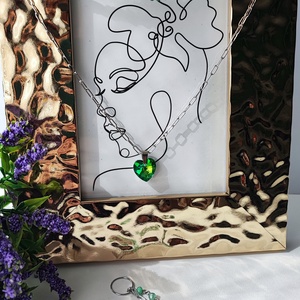 Set verde  cu 3 piese - colier cristale, lanț și cercei - Heart of Green - bijuterii - seturi de bijuterii - Artynos.ro