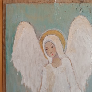 Inger păzitor. Pictura pe lemn. - casă & stil de viață - decorațiuni de casă - decor spiritual - coliere mala - Artynos.ro