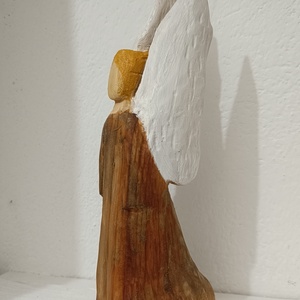Inger sculptat, Craciun, Decoratiuni de Craciun de casa, Decor fereastra de Craciun, Sculptura, Statueta, reprezentand un inger sculptat dintr-o singura bucata de lemn reciclat, cu aspect rustic,..., ARTYNOS