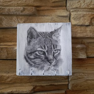 Breloc de perete din lemn Kitty, , , ARTYNOS