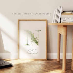 Scrisoare N, monogramă, imagine onomastică, decor, acuarelă, artă de perete, personalizată -  - Artynos.ro