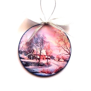 glob pe lemn cu peisaj de iarna 44844, Accesorii de Crăciun, Decorațiuni de Crăciun de casă, Decorațiuni pentru pomul de Crăciun, Decoupage, transfer și tehnici șervețel, ARTYNOS