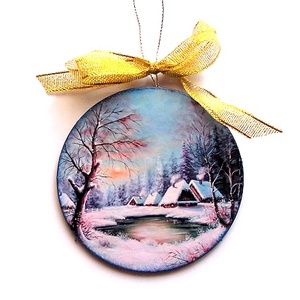 glob pe lemn cu peisaj de iarna 44841, Accesorii de Crăciun, Decorațiuni de Crăciun de casă, Decorațiuni pentru pomul de Crăciun, Decoupage, transfer și tehnici șervețel, ARTYNOS