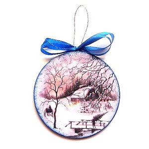 glob pe lemn cu peisaj de iarna 44836, Accesorii de Crăciun, Decorațiuni de Crăciun de casă, Decorațiuni pentru pomul de Crăciun, Decoupage, transfer și tehnici șervețel, ARTYNOS