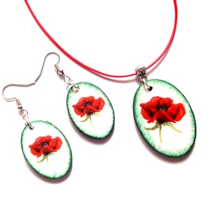 set bijuterii lemn cu maci 43566 - Artynos.ro