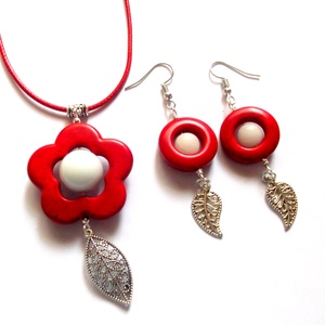 set cu howlite rosu si jad alb 43366 - Artynos.ro