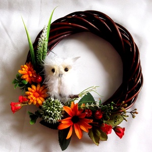 coronita decorata cu bufnita si flori 43107 - casă & stil de viață - accesorii pentru decorat casa - decorațiuni de pereți, decorațiuni suspendate - decorațiuni suspendate - Artynos.ro