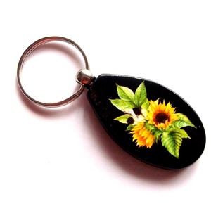 breloc pe lemn cu floarea soarelui 43009, Geantă și husă, Accesorii genți, Breloc, Decoupage, transfer și tehnici șervețel, ARTYNOS