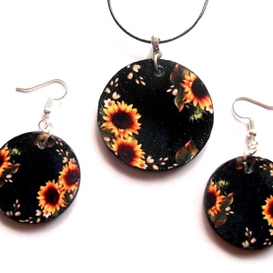 set bijuterii lemn cu floarea soarelui 42840 - Artynos.ro