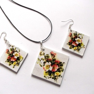 set bijuterii lemn flori 41810 - Artynos.ro