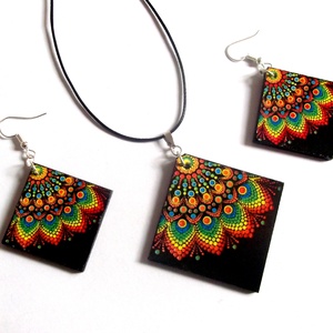 set bijuterii lemn cu mandala 41145 - Artynos.ro