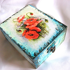 cutie lemn decorata cu maci 20626, Casă & Stil de viață, Materiale de depozitare și sortare, Cutie depozitare, Decoupage, transfer și tehnici șervețel, ARTYNOS