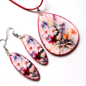 set bijuterii lemn cu flori 45979 - Artynos.ro