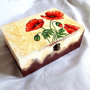 Cutie lemn cu maci 32513, Casă & Stil de viață, Materiale de depozitare și sortare, Cutie depozitare, Decoupage, transfer și tehnici șervețel, ARTYNOS