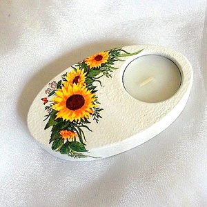 Suport lumanare cu floarea soarelui 46844, Casă & Stil de viață, Lumânări, parfumuri, arome, Suport lumânări, Decoupage, transfer și tehnici șervețel, ARTYNOS