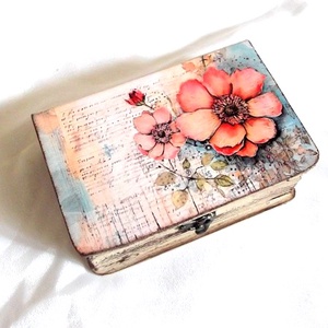 Cutie din lemn tip carte cu maci 46878, Casă & Stil de viață, Materiale de depozitare și sortare, Cutie depozitare, Decoupage, transfer și tehnici șervețel, ARTYNOS