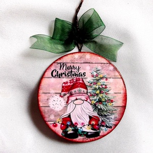 glob pe lemn de craciun cu gnomes 42072, Accesorii de Craciun, Decoratiuni de Craciun de casa, Decoratiuni pentru pomul de Craciun, Decoupage, transfer si tehnici servetel, ARTYNOS