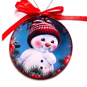 glob pe lemn cu om de zapada 44754, Accesorii de Crăciun, Decorațiuni de Crăciun de casă, Decorațiuni pentru pomul de Crăciun, Decoupage, transfer și tehnici șervețel, ARTYNOS