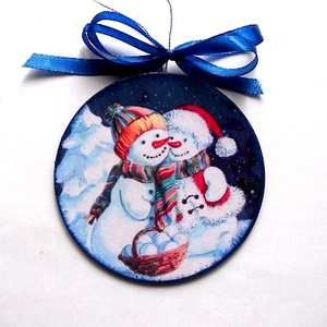 glob pe lemn cu om de zapada 44763, Accesorii de Crăciun, Decorațiuni de Crăciun de casă, Decorațiuni pentru pomul de Crăciun, Decoupage, transfer și tehnici șervețel, ARTYNOS