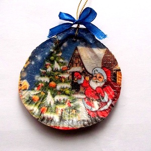 glob pe sidef cu mos craciun 44899, Accesorii de Craciun, Decoratiuni de Craciun de casa, Decoratiuni pentru pomul de Craciun, Decoupage, transfer si tehnici servetel, ARTYNOS