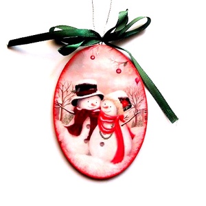 glob pe lemn cu om de zapada 44826, Accesorii de Craciun, Decoratiuni de Craciun de casa, Decoratiuni pentru pomul de Craciun, Decoupage, transfer si tehnici servetel, ARTYNOS