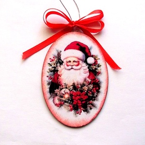  glob pe lemn cu mos craciun 44954, Accesorii de Crăciun, Decorațiuni de Crăciun de casă, Decorațiuni pentru pomul de Crăciun, Decoupage, transfer și tehnici șervețel, ARTYNOS
