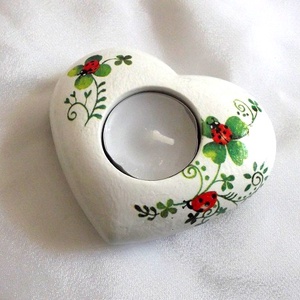 Suport lumanare cu trifoi si buburuze 45962, Casa & Stil de viata, Lumanari, parfumuri, arome, Suport lumanari, Decoupage, transfer si tehnici servetel, ARTYNOS