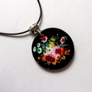  colier lemn flori 47060, Bijuterii, Coliere, Coliere cu pandantive, Decoupage, transfer și tehnici șervețel, Confecționarea bijuteriilor, ARTYNOS