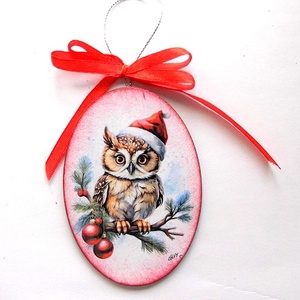 glob pe lemn cu bufnita 47086, Accesorii de Craciun, Decoratiuni de Craciun de casa, Decoratiuni pentru pomul de Craciun, Decoupage, transfer si tehnici servetel, ARTYNOS