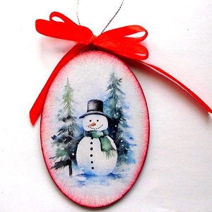 glob pe lemn cu om de zapada 47088, Accesorii de Crăciun, Decorațiuni de Crăciun de casă, Decorațiuni pentru pomul de Crăciun, Decoupage, transfer și tehnici șervețel, ARTYNOS