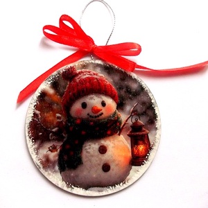glob pe lemn cu om de zapada 47205, Accesorii de Crăciun, Decorațiuni de Crăciun de casă, Decorațiuni pentru pomul de Crăciun, Decoupage, transfer și tehnici șervețel, ARTYNOS