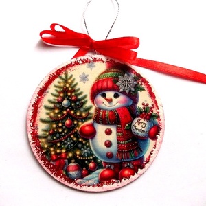 glob pe lemn cu om de zapada 47211, Accesorii de Crăciun, Decorațiuni de Crăciun de casă, Decorațiuni pentru pomul de Crăciun, Decoupage, transfer și tehnici șervețel, ARTYNOS
