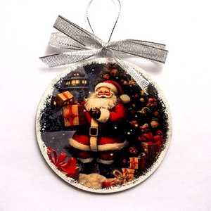 glob pe lemn cu mos craciun 47213, Accesorii de Craciun, Decoratiuni de Craciun de casa, Decoratiuni pentru pomul de Craciun, Decoupage, transfer si tehnici servetel, ARTYNOS