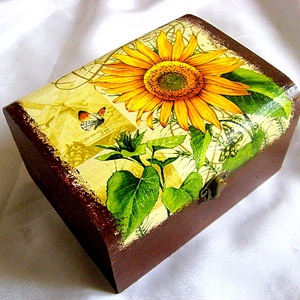 Cutie din lemn -floarea soarelui-29366, Accessorii și unelte, Lemn, Cutie, Decoupage, transfer și tehnici șervețel, ARTYNOS