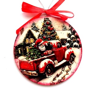 glob pe lemn cu mos craciun 47591, Accesorii de Crăciun, Decorațiuni de Advent, Decorațiuni de lumânări Advent , Decoupage, transfer și tehnici șervețel, ARTYNOS