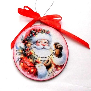 glob pe lemn cu mos craciun 47091, Accesorii de Crăciun, Decorațiuni de Crăciun de casă, Decorațiuni pentru pomul de Crăciun, Decoupage, transfer și tehnici șervețel, ARTYNOS