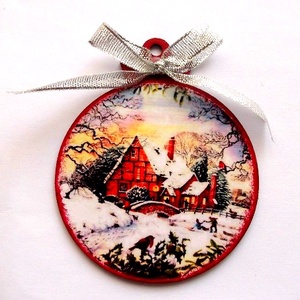 glob pe lemn cu peisaj de iarna 47572, Accesorii de Crăciun, Decorațiuni de Crăciun de casă, Decorațiuni pentru pomul de Crăciun, Decoupage, transfer și tehnici șervețel, ARTYNOS