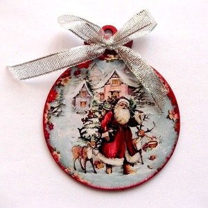 glob pe lemn cu mos craciun 47570, Accesorii de Crăciun, Decorațiuni de Crăciun de casă, Decorațiuni pentru pomul de Crăciun, Decoupage, transfer și tehnici șervețel, ARTYNOS
