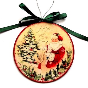 glob pe lemn cu mos craciun 47456, Accesorii de Crăciun, Decorațiuni de Crăciun de casă, Decorațiuni pentru pomul de Crăciun, Decoupage, transfer și tehnici șervețel, ARTYNOS