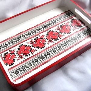 tava lemn cu motiv traditional -28955, Casă & Stil de viață, Accesorii pentru echipamente de bucătărie, Accesorii de servire, Tăvi, tăvi de servire, Decoupage, transfer și tehnici șervețel, ARTYNOS